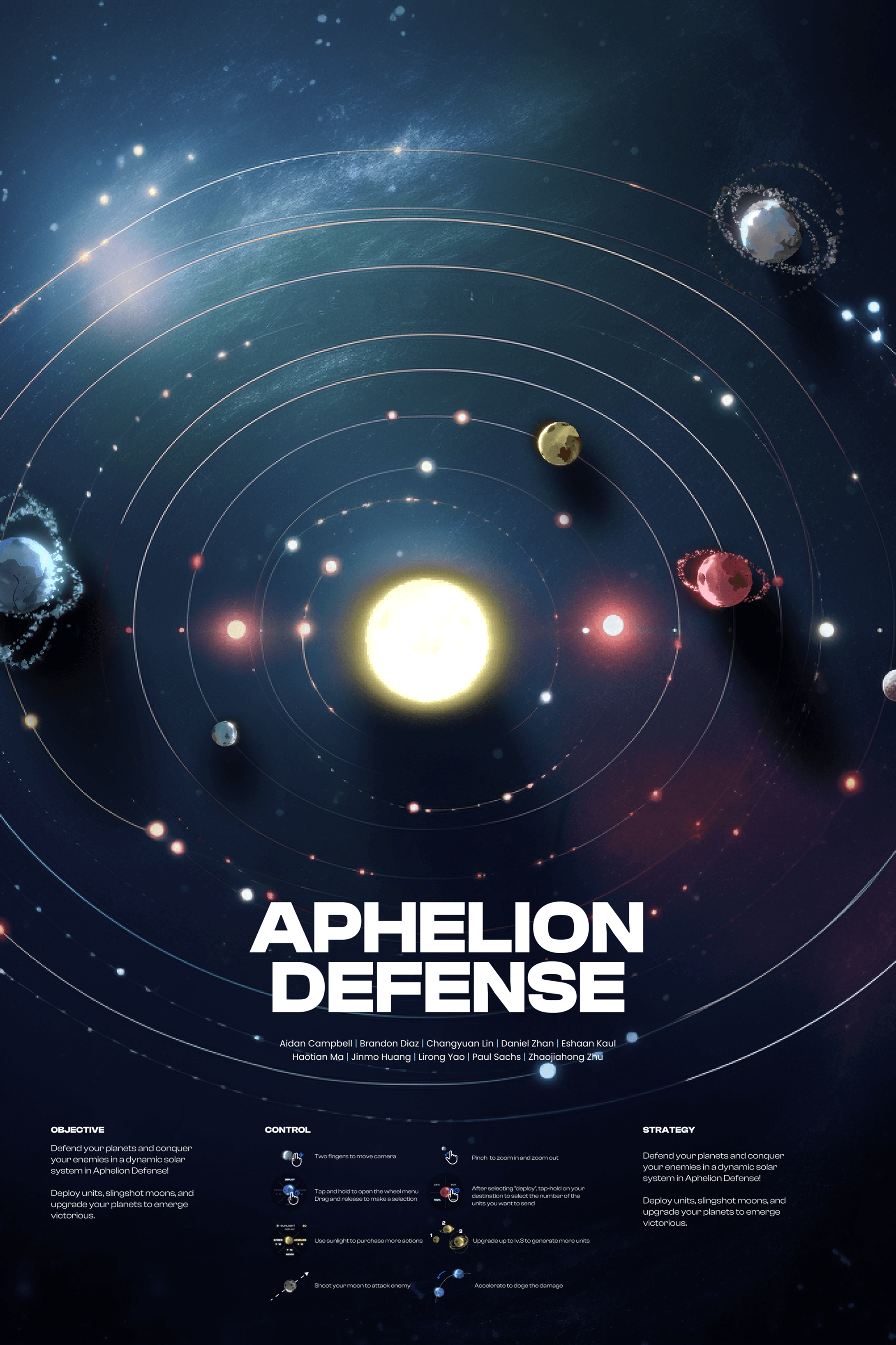Aphelion Defense game poster — space real-time strategy with planets and solar systems