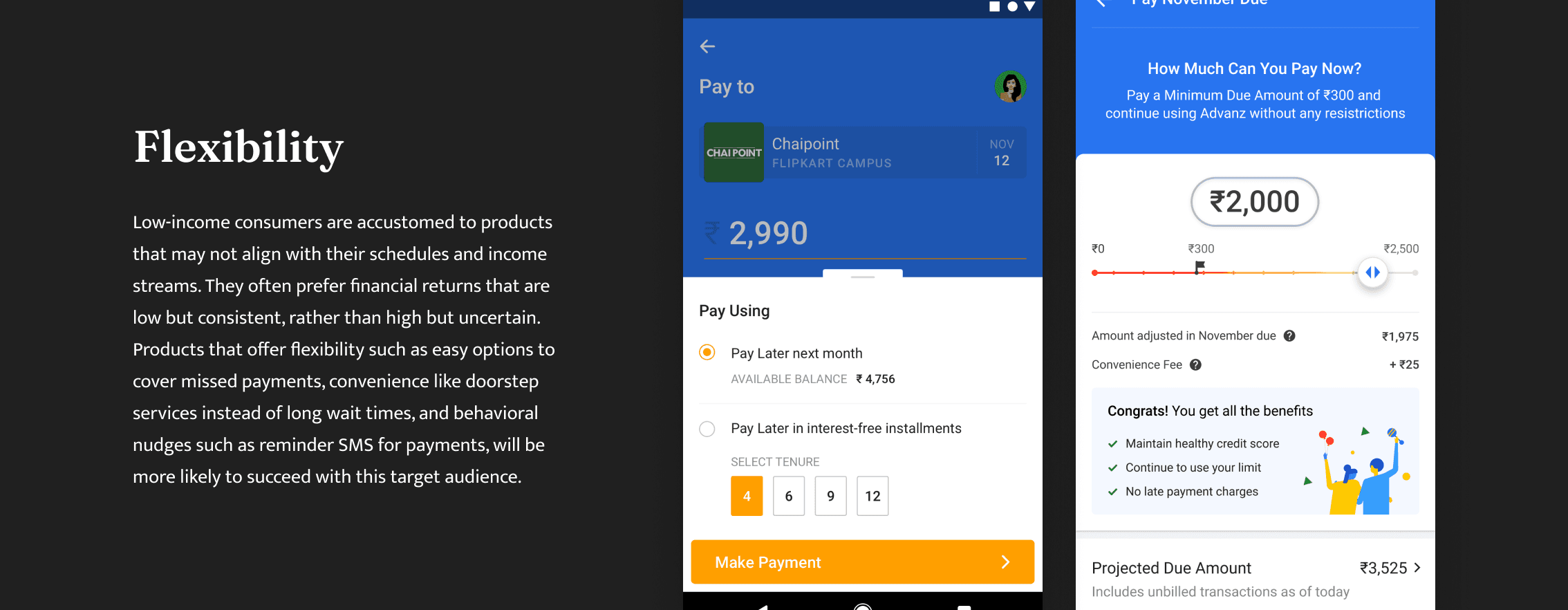 Flipkart Advanz app final designs — consumer finance and loan management interface