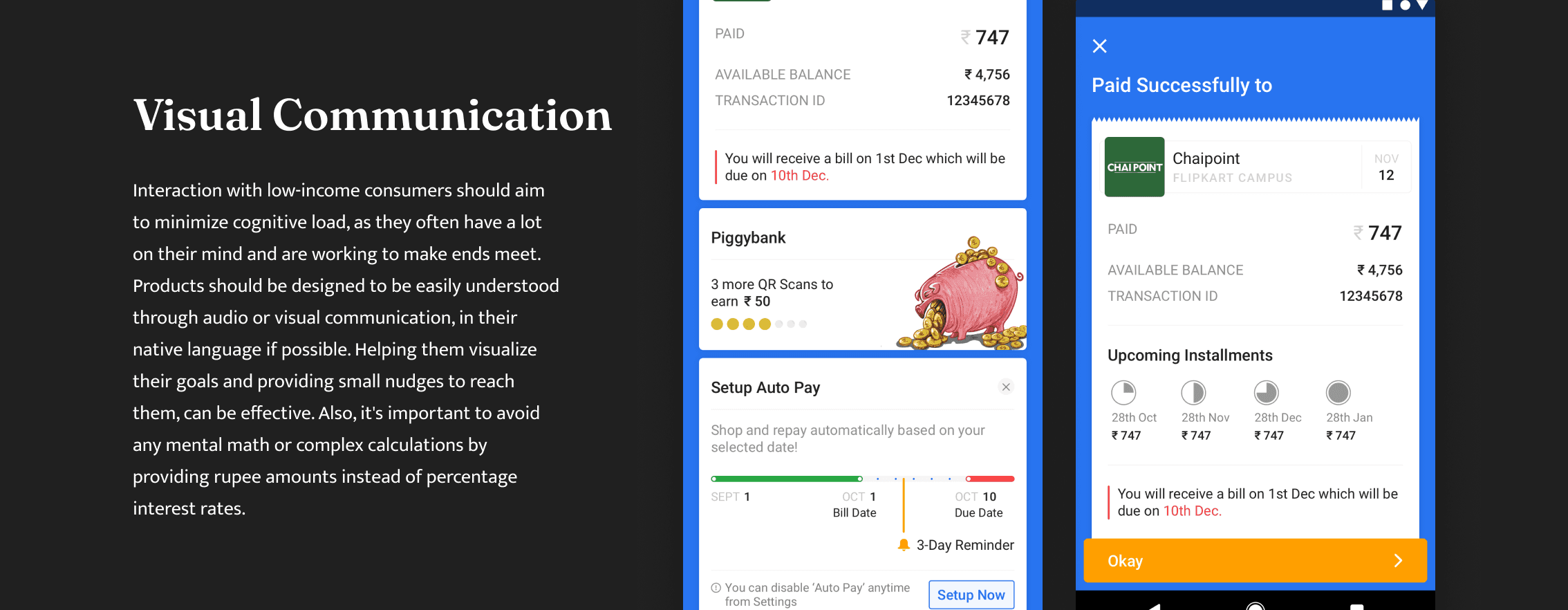 Flipkart Advanz app feature screens — payment tools and financial literacy components