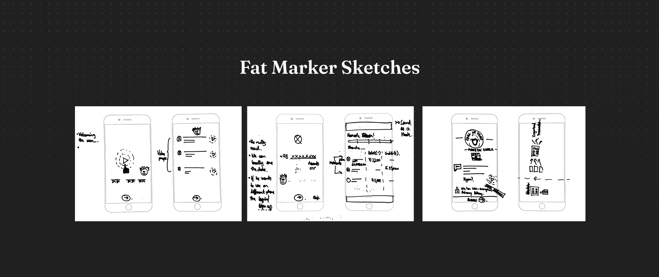 Flipkart Advanz app fat marker sketches — broad-stroke concept ideation for financial platform