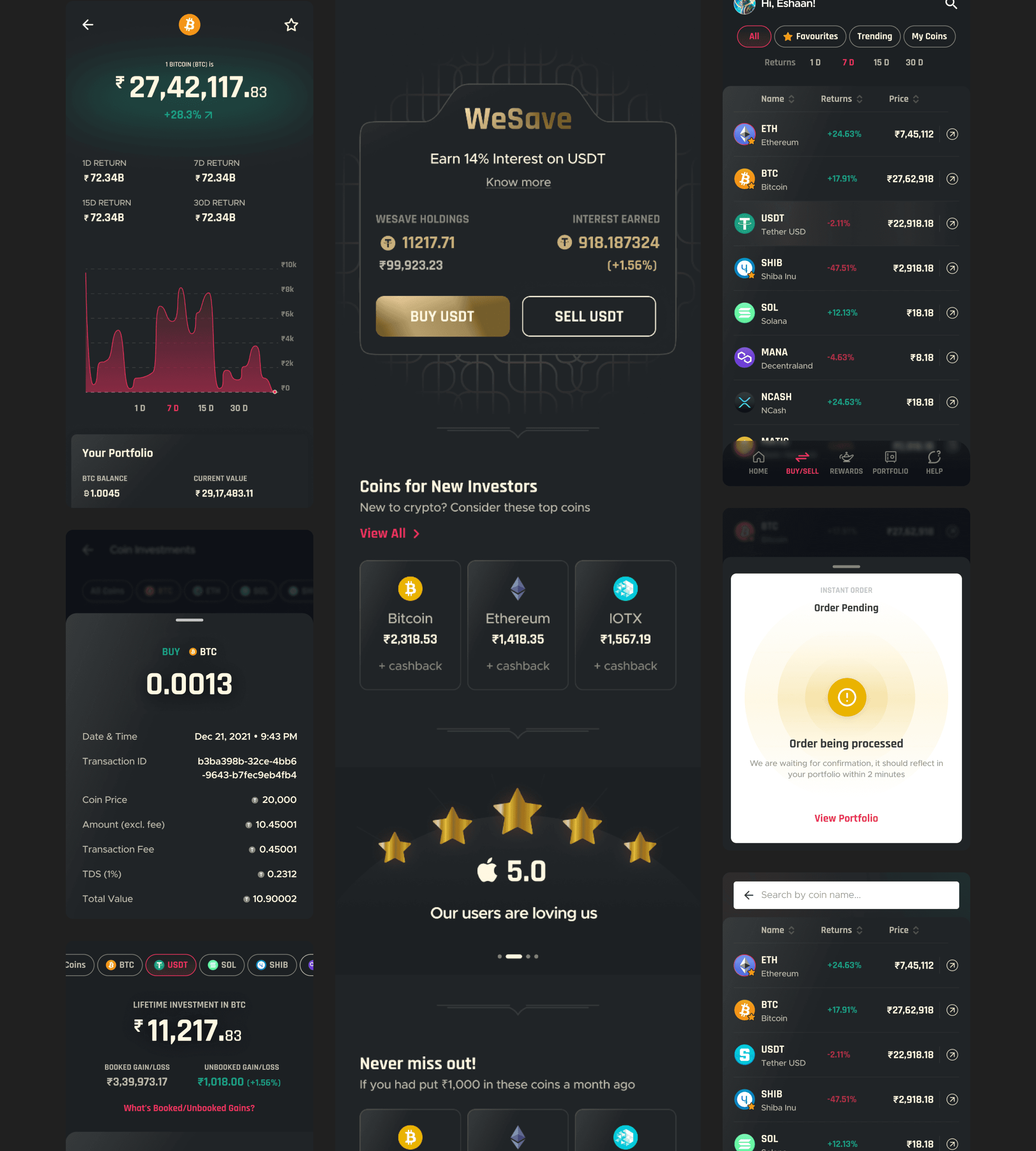 WeTrade app overview — KYC verification, crypto trading, and investment platform interface